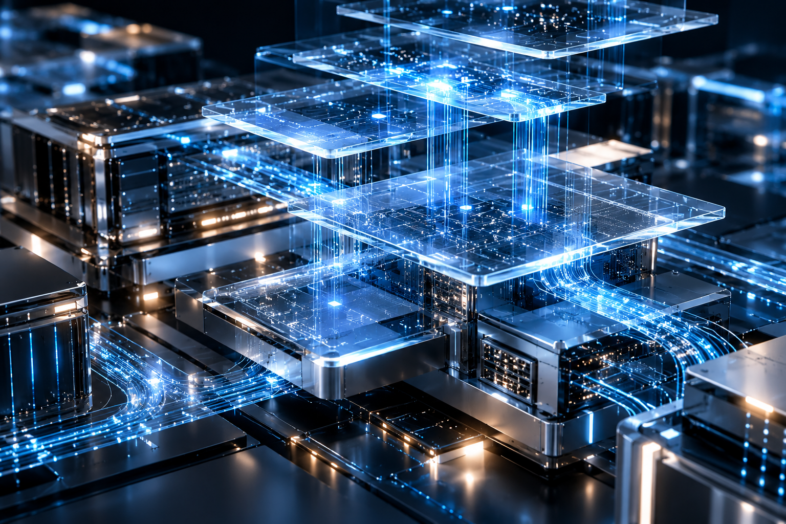 Leuchtende digitale Systemarchitektur mit vernetzten Datenebenen
